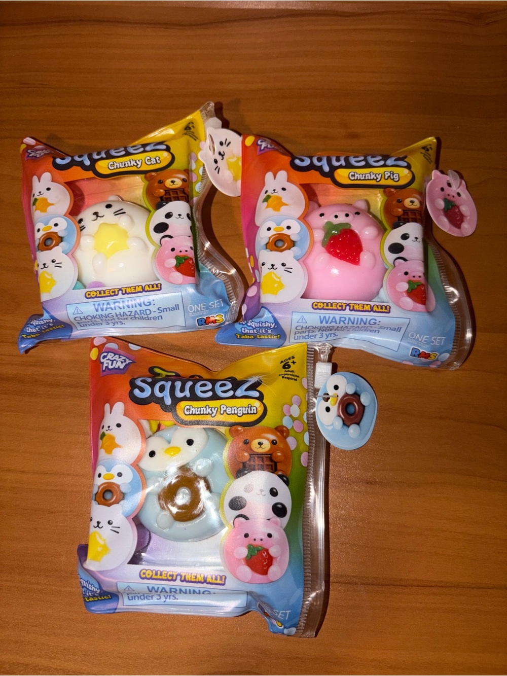 3 piece Crazy Fun Taba Squeez Chunky Cat, Penguin and Pig squishy- 🆕